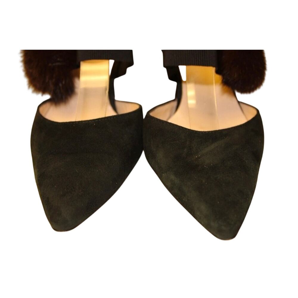 Jet-Set Paris Womens 8 38 Fur Pom Pom Suede Pointed Pumps Shoes Heels - Picture 5 of 16